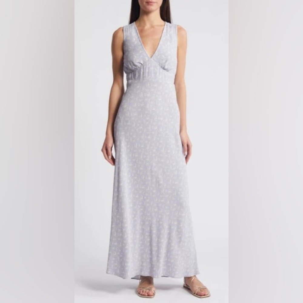 Elegant Mauve Floral Sleeveless Maxi Dress